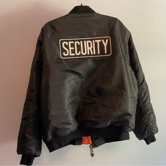 Black Varsity Bomber Security Jacket Men’s XXL with American Flag, Eagle Patches - Picture 2 of 16